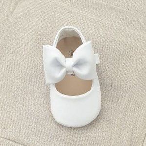 Baby Girl Bow detail hook and loop Mary Jane Flat - White Leatherette